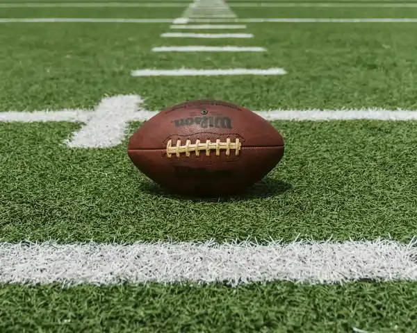 football field with a football in the center